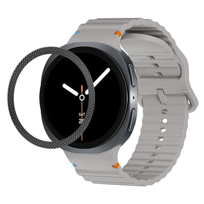 For Samsung Galaxy Watch8 40mm Rhombic Texture Bezel and Wavy Grain Stitched Color Buckle Silicone Watch Band(Gray Black) - Watch Bands by buy2fix | Online Shopping UK | buy2fix