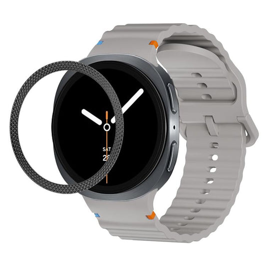 For Samsung Galaxy Watch8 40mm Rhombic Texture Bezel and Wavy Grain Stitched Color Buckle Silicone Watch Band(Gray Black) - Watch Bands by buy2fix | Online Shopping UK | buy2fix