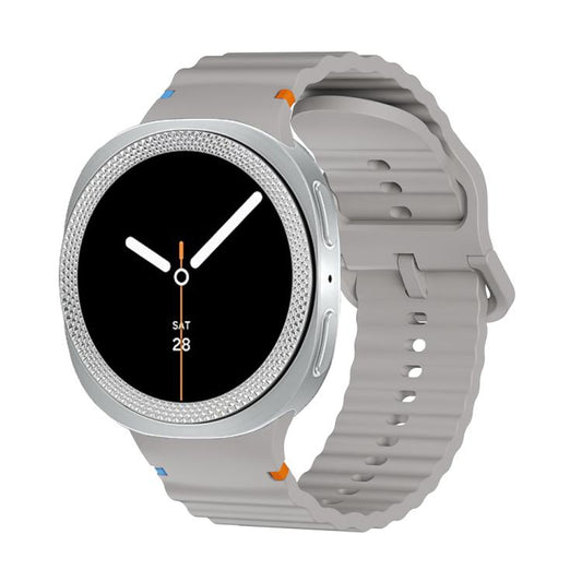 For Samsung Galaxy Watch8 44mm Rhombic Texture Bezel and Wavy Grain Stitched Color Buckle Silicone Watch Band(Gray Silver) - Watch Bands by buy2fix | Online Shopping UK | buy2fix