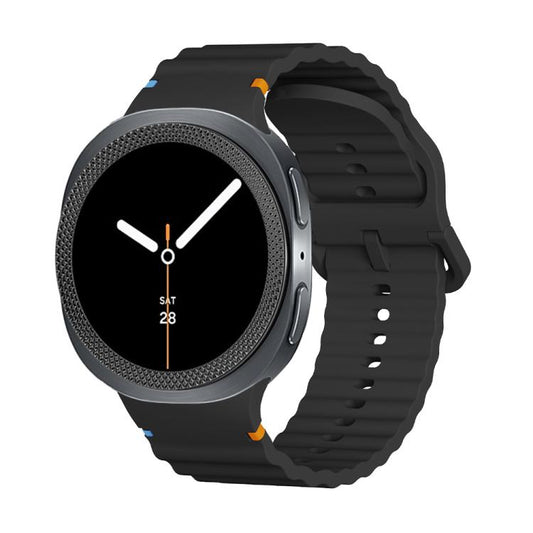 For Samsung Galaxy Watch8 44mm Rhombic Texture Bezel and Wavy Grain Stitched Color Buckle Silicone Watch Band(Black Black) - Watch Bands by buy2fix | Online Shopping UK | buy2fix