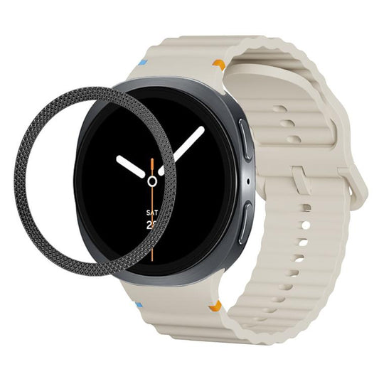 For Samsung Galaxy Watch8 44mm Rhombic Texture Bezel and Wavy Grain Stitched Color Buckle Silicone Watch Band(Beige Black) - Watch Bands by buy2fix | Online Shopping UK | buy2fix