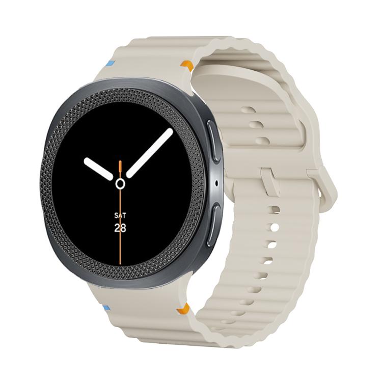 For Samsung Galaxy Watch8 44mm Rhombic Texture Bezel and Wavy Grain Stitched Color Buckle Silicone Watch Band(Beige Black) - Watch Bands by buy2fix | Online Shopping UK | buy2fix