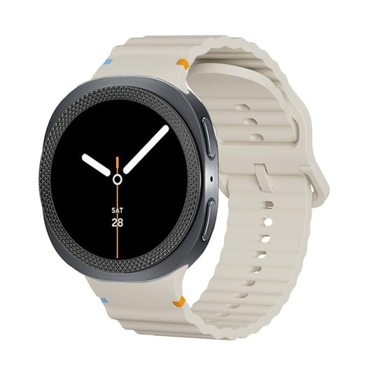 For Samsung Galaxy Watch8 44mm Rhombic Texture Bezel and Wavy Grain Stitched Color Buckle Silicone Watch Band(Beige Black) - Watch Bands by buy2fix | Online Shopping UK | buy2fix