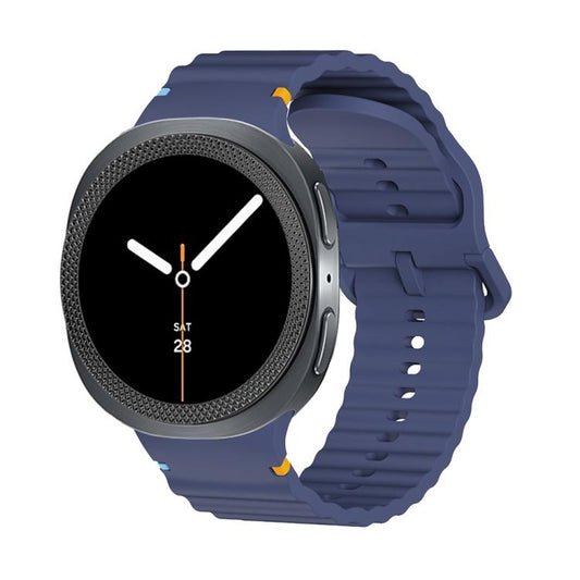 For Samsung Galaxy Watch8 44mm Rhombic Texture Bezel and Wavy Grain Stitched Color Buckle Silicone Watch Band(Midnight Blue Black) - Watch Bands by buy2fix | Online Shopping UK | buy2fix