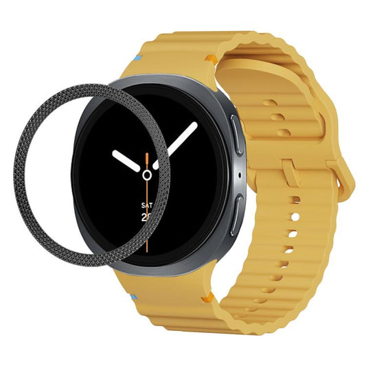 For Samsung Galaxy Watch8 44mm Rhombic Texture Bezel and Wavy Grain Stitched Color Buckle Silicone Watch Band(Yellow Black) - Watch Bands by buy2fix | Online Shopping UK | buy2fix