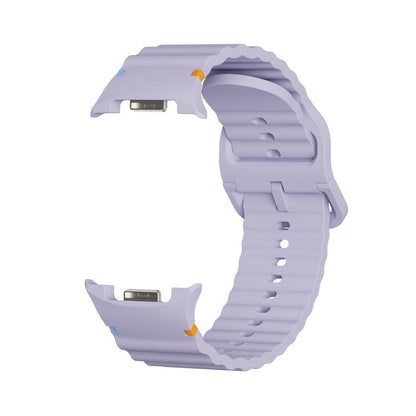 For Samsung Galaxy Watch8 44mm Diamond Bezel and Wavy Grain Stitched Color Buckle Silicone Watch Band(Purple Silver) - Watch Bands by buy2fix | Online Shopping UK | buy2fix