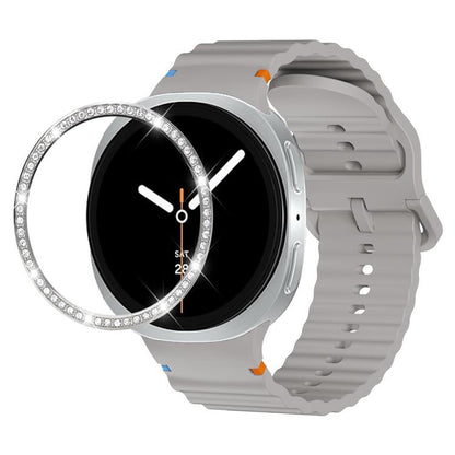 For Samsung Galaxy Watch8 44mm Diamond Bezel and Wavy Grain Stitched Color Buckle Silicone Watch Band(Gray Silver) - Watch Bands by buy2fix | Online Shopping UK | buy2fix