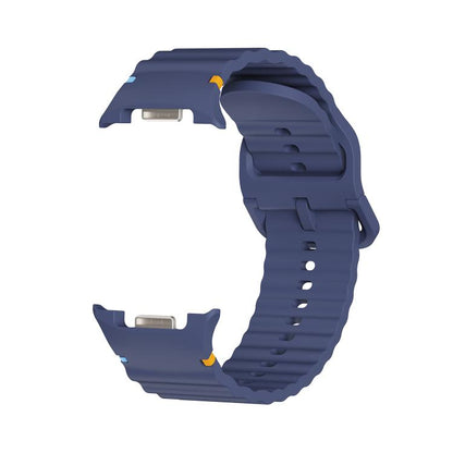 For Samsung Galaxy Watch8 44mm Diamond Bezel and Wavy Grain Stitched Color Buckle Silicone Watch Band(Midnight Blue Silver) - Watch Bands by buy2fix | Online Shopping UK | buy2fix
