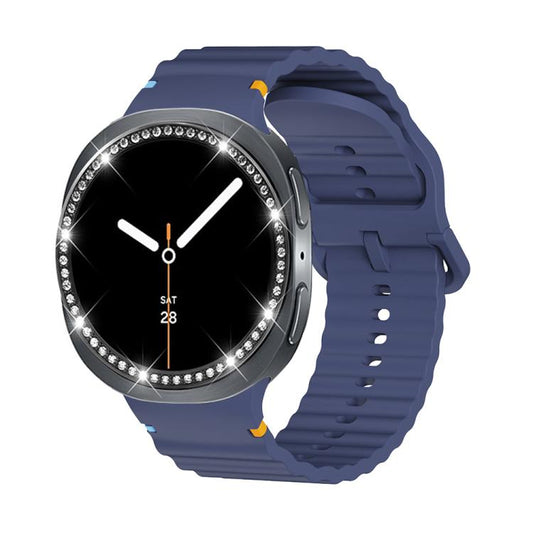For Samsung Galaxy Watch8 44mm Diamond Bezel and Wavy Grain Stitched Color Buckle Silicone Watch Band(Midnight Blue Black) - Watch Bands by buy2fix | Online Shopping UK | buy2fix