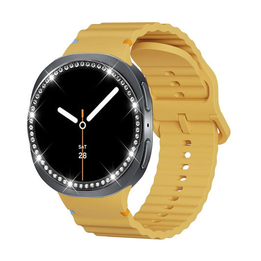 For Samsung Galaxy Watch8 44mm Diamond Bezel and Wavy Grain Stitched Color Buckle Silicone Watch Band(Yellow Black) - Watch Bands by buy2fix | Online Shopping UK | buy2fix