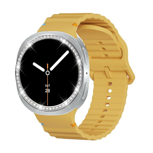 For Samsung Galaxy Watch8 40mm Diamond Bezel and Wavy Grain Stitched Color Buckle Silicone Watch Band(Yellow Silver) - Watch Bands by buy2fix | Online Shopping UK | buy2fix