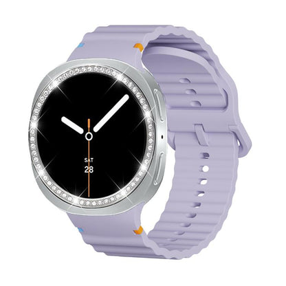 For Samsung Galaxy Watch8 40mm Diamond Bezel and Wavy Grain Stitched Color Buckle Silicone Watch Band(Purple Silver) - Watch Bands by buy2fix | Online Shopping UK | buy2fix