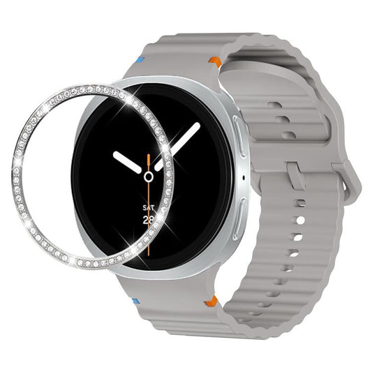 For Samsung Galaxy Watch8 40mm Diamond Bezel and Wavy Grain Stitched Color Buckle Silicone Watch Band(Gray Silver) - Watch Bands by buy2fix | Online Shopping UK | buy2fix