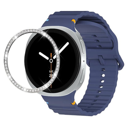 For Samsung Galaxy Watch8 40mm Diamond Bezel and Wavy Grain Stitched Color Buckle Silicone Watch Band(Midnight Blue Silver) - Watch Bands by buy2fix | Online Shopping UK | buy2fix