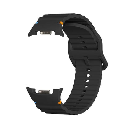 For Samsung Galaxy Watch8 40mm Diamond Bezel and Wavy Grain Stitched Color Buckle Silicone Watch Band(Black Black) - Watch Bands by buy2fix | Online Shopping UK | buy2fix
