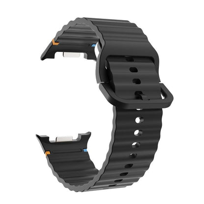 For Samsung Galaxy Watch8 40mm Diamond Bezel and Wavy Grain Stitched Color Buckle Silicone Watch Band(Black Black) - Watch Bands by buy2fix | Online Shopping UK | buy2fix