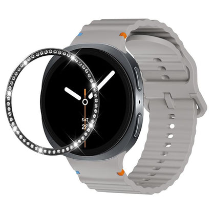 For Samsung Galaxy Watch8 40mm Diamond Bezel and Wavy Grain Stitched Color Buckle Silicone Watch Band(Gray Black) - Watch Bands by buy2fix | Online Shopping UK | buy2fix