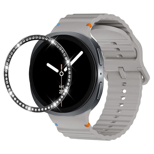 For Samsung Galaxy Watch8 40mm Diamond Bezel and Wavy Grain Stitched Color Buckle Silicone Watch Band(Gray Black) - Watch Bands by buy2fix | Online Shopping UK | buy2fix