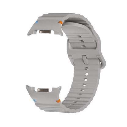 For Samsung Galaxy Watch8 40mm Diamond Bezel and Wavy Grain Stitched Color Buckle Silicone Watch Band(Gray Black) - Watch Bands by buy2fix | Online Shopping UK | buy2fix