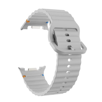 For Samsung Galaxy Watch8 40mm Diamond Bezel and Wavy Grain Stitched Color Buckle Silicone Watch Band(Gray Black) - Watch Bands by buy2fix | Online Shopping UK | buy2fix