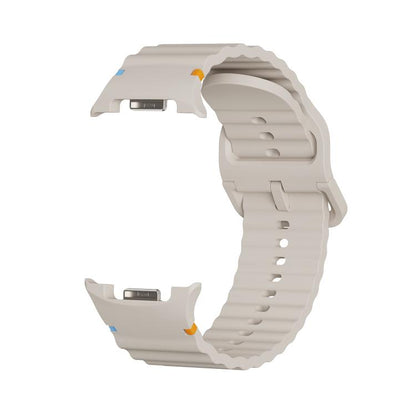 For Samsung Galaxy Watch8 44mm Speed Bezel and Wavy Grain Stitched Color Buckle Silicone Watch Band(Starlight Silver) - Watch Bands by buy2fix | Online Shopping UK | buy2fix