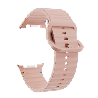 For Samsung Galaxy Watch8 44mm Speed Bezel and Wavy Grain Stitched Color Buckle Silicone Watch Band(Pink Silver) - Watch Bands by buy2fix | Online Shopping UK | buy2fix