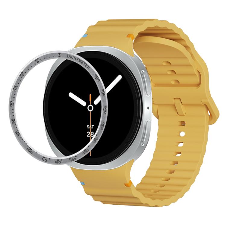 For Samsung Galaxy Watch8 44mm Speed Bezel and Wavy Grain Stitched Color Buckle Silicone Watch Band(Yellow Silver) - Watch Bands by buy2fix | Online Shopping UK | buy2fix