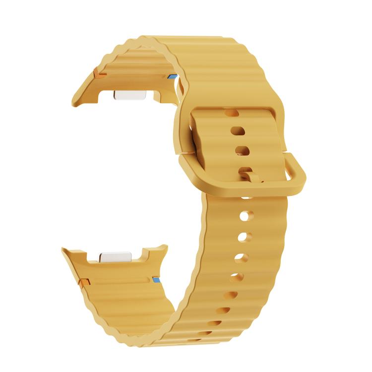 For Samsung Galaxy Watch8 44mm Speed Bezel and Wavy Grain Stitched Color Buckle Silicone Watch Band(Yellow Silver) - Watch Bands by buy2fix | Online Shopping UK | buy2fix