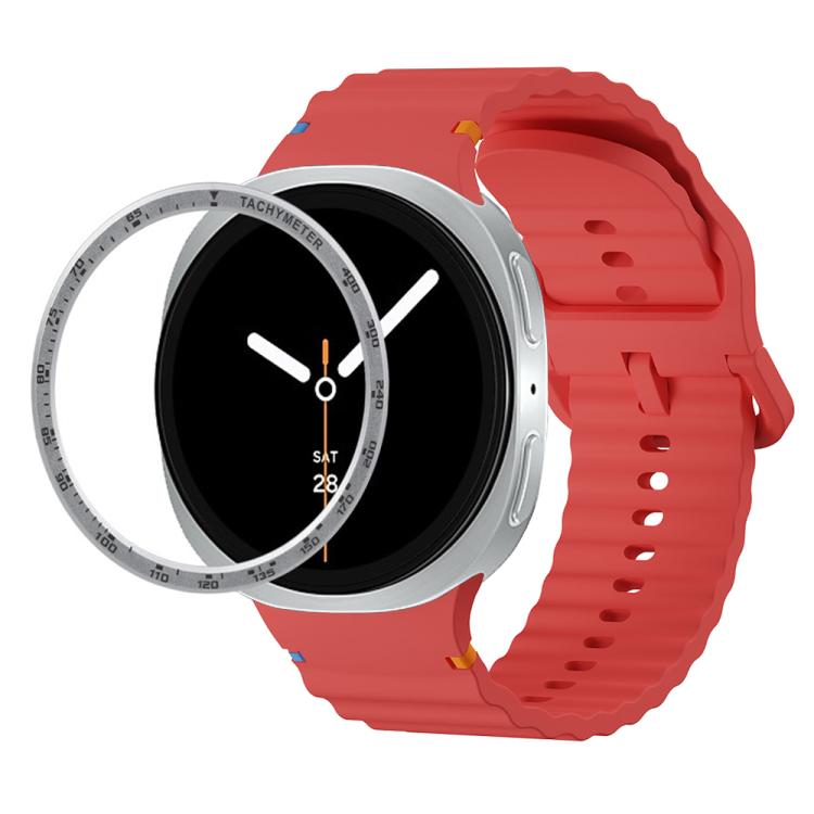For Samsung Galaxy Watch8 44mm Speed Bezel and Wavy Grain Stitched Color Buckle Silicone Watch Band(Red Silver) - Watch Bands by buy2fix | Online Shopping UK | buy2fix