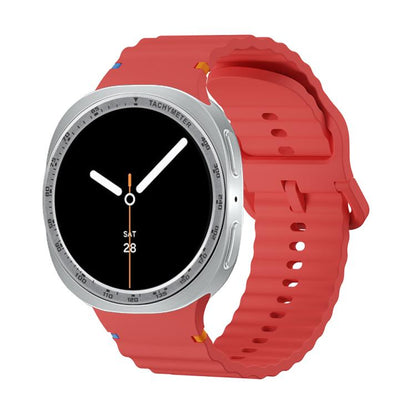 For Samsung Galaxy Watch8 44mm Speed Bezel and Wavy Grain Stitched Color Buckle Silicone Watch Band(Red Silver) - Watch Bands by buy2fix | Online Shopping UK | buy2fix