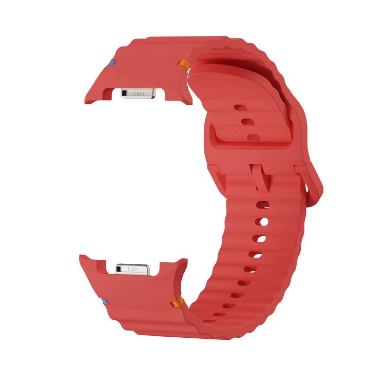 For Samsung Galaxy Watch8 44mm Speed Bezel and Wavy Grain Stitched Color Buckle Silicone Watch Band(Red Silver) - Watch Bands by buy2fix | Online Shopping UK | buy2fix