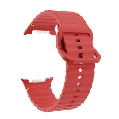 For Samsung Galaxy Watch8 44mm Speed Bezel and Wavy Grain Stitched Color Buckle Silicone Watch Band(Red Silver) - Watch Bands by buy2fix | Online Shopping UK | buy2fix