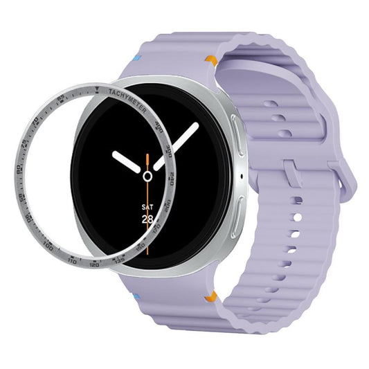 For Samsung Galaxy Watch8 44mm Speed Bezel and Wavy Grain Stitched Color Buckle Silicone Watch Band(Purple Silver) - Watch Bands by buy2fix | Online Shopping UK | buy2fix