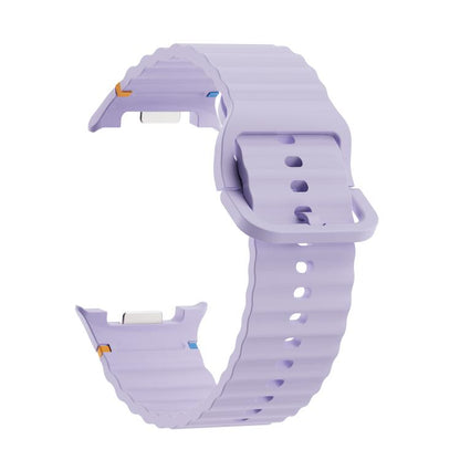 For Samsung Galaxy Watch8 44mm Speed Bezel and Wavy Grain Stitched Color Buckle Silicone Watch Band(Purple Silver) - Watch Bands by buy2fix | Online Shopping UK | buy2fix