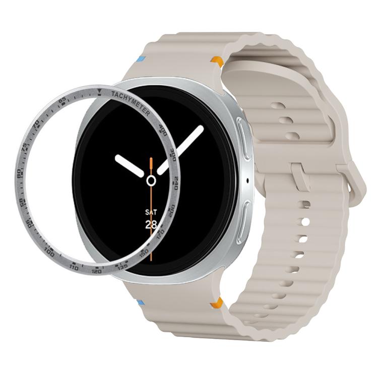 For Samsung Galaxy Watch8 40mm Speed Bezel and Wavy Grain Stitched Color Buckle Silicone Watch Band(Starlight Silver) - Watch Bands by buy2fix | Online Shopping UK | buy2fix