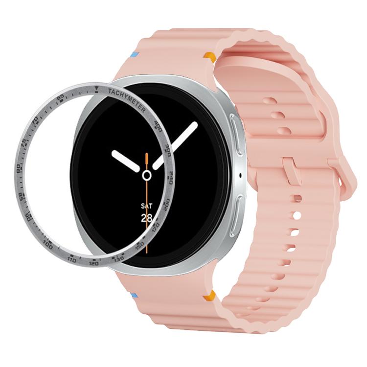For Samsung Galaxy Watch8 40mm Speed Bezel and Wavy Grain Stitched Color Buckle Silicone Watch Band(Pink Silver) - Watch Bands by buy2fix | Online Shopping UK | buy2fix
