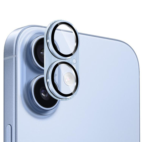For iPhone 17 ENKAY Anti-reflection Camera Lens Brushed Aluminium Alloy Tempered Glass Film(Light Blue)