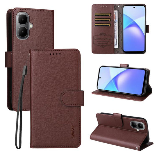 For Infinix Smart 10 4G ENKAY RFID Blocking Wallet Kickstand Litchi Texture Leather Phone Case(Brown)