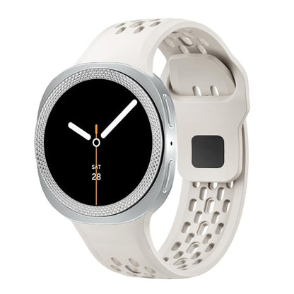 For Samsung Galaxy Watch8 44mm Rhombic Texture Bezel and Black Reverse Buckle Silicone Watch Band(Beige Silver) - Watch Bands by buy2fix | Online Shopping UK | buy2fix