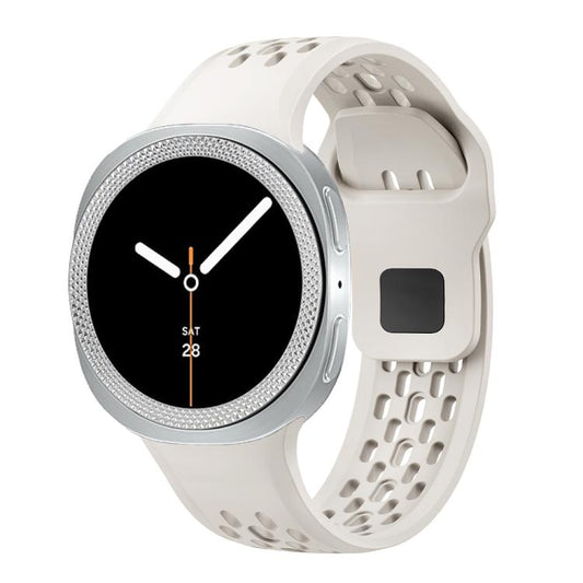 For Samsung Galaxy Watch8 44mm Rhombic Texture Bezel and Black Reverse Buckle Silicone Watch Band(Beige Silver) - Watch Bands by buy2fix | Online Shopping UK | buy2fix