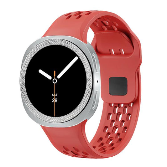 For Samsung Galaxy Watch8 44mm Rhombic Texture Bezel and Black Reverse Buckle Silicone Watch Band(Red Silver) - Watch Bands by buy2fix | Online Shopping UK | buy2fix