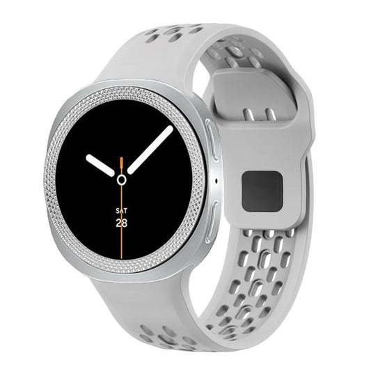 For Samsung Galaxy Watch8 44mm Rhombic Texture Bezel and Black Reverse Buckle Silicone Watch Band(Gray Silver) - Watch Bands by buy2fix | Online Shopping UK | buy2fix