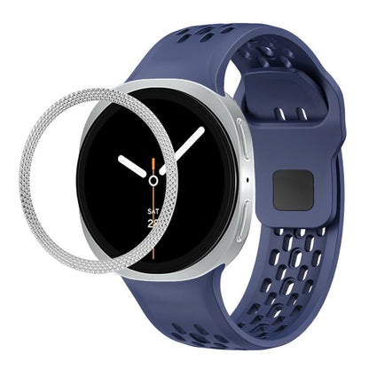 For Samsung Galaxy Watch8 44mm Rhombic Texture Bezel and Black Reverse Buckle Silicone Watch Band(Midnight Blue Silver) - Watch Bands by buy2fix | Online Shopping UK | buy2fix