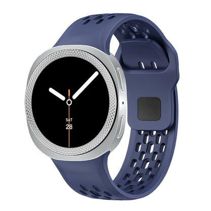 For Samsung Galaxy Watch8 44mm Rhombic Texture Bezel and Black Reverse Buckle Silicone Watch Band(Midnight Blue Silver) - Watch Bands by buy2fix | Online Shopping UK | buy2fix