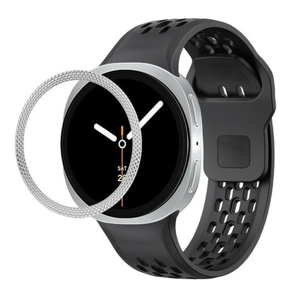 For Samsung Galaxy Watch8 44mm Rhombic Texture Bezel and Black Reverse Buckle Silicone Watch Band(Black Silver) - Watch Bands by buy2fix | Online Shopping UK | buy2fix