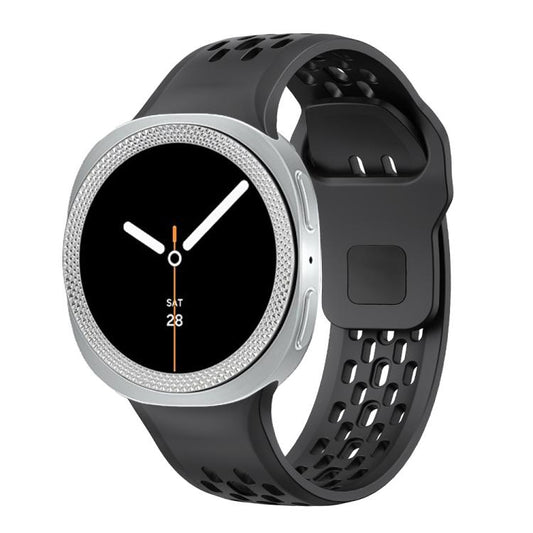 For Samsung Galaxy Watch8 44mm Rhombic Texture Bezel and Black Reverse Buckle Silicone Watch Band(Black Silver) - Watch Bands by buy2fix | Online Shopping UK | buy2fix