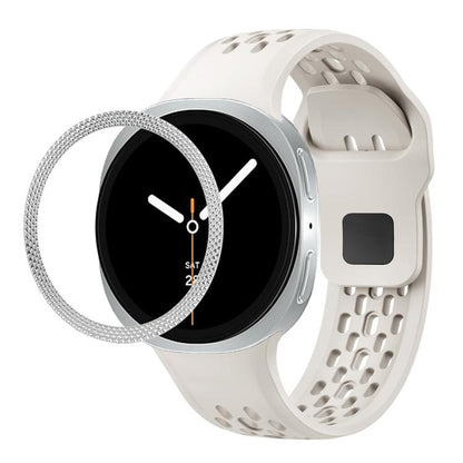 For Samsung Galaxy Watch8 40mm Rhombic Texture Bezel and Black Reverse Buckle Silicone Watch Band(Beige Silver) - Watch Bands by buy2fix | Online Shopping UK | buy2fix