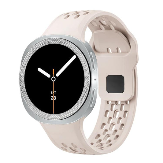 For Samsung Galaxy Watch8 40mm Rhombic Texture Bezel and Black Reverse Buckle Silicone Watch Band(Starlight Silver) - Watch Bands by buy2fix | Online Shopping UK | buy2fix