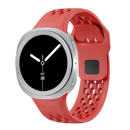 For Samsung Galaxy Watch8 40mm Rhombic Texture Bezel and Black Reverse Buckle Silicone Watch Band(Red Silver) - Watch Bands by buy2fix | Online Shopping UK | buy2fix