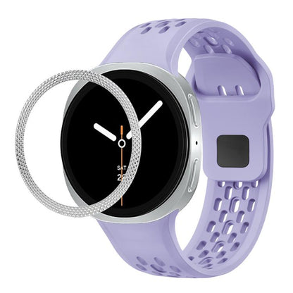 For Samsung Galaxy Watch8 40mm Rhombic Texture Bezel and Black Reverse Buckle Silicone Watch Band(Purple Silver) - Watch Bands by buy2fix | Online Shopping UK | buy2fix